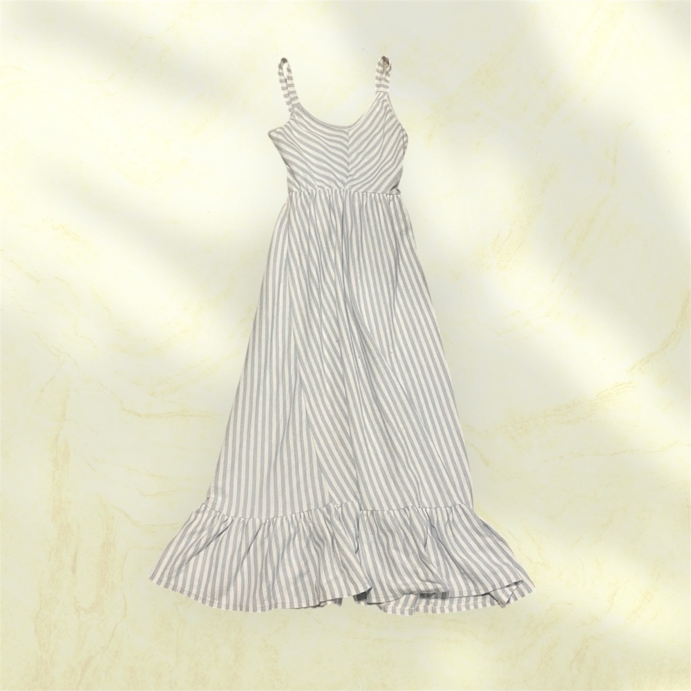 Caution to the Wind Blue & White Striped Midi Sundress – Size Small